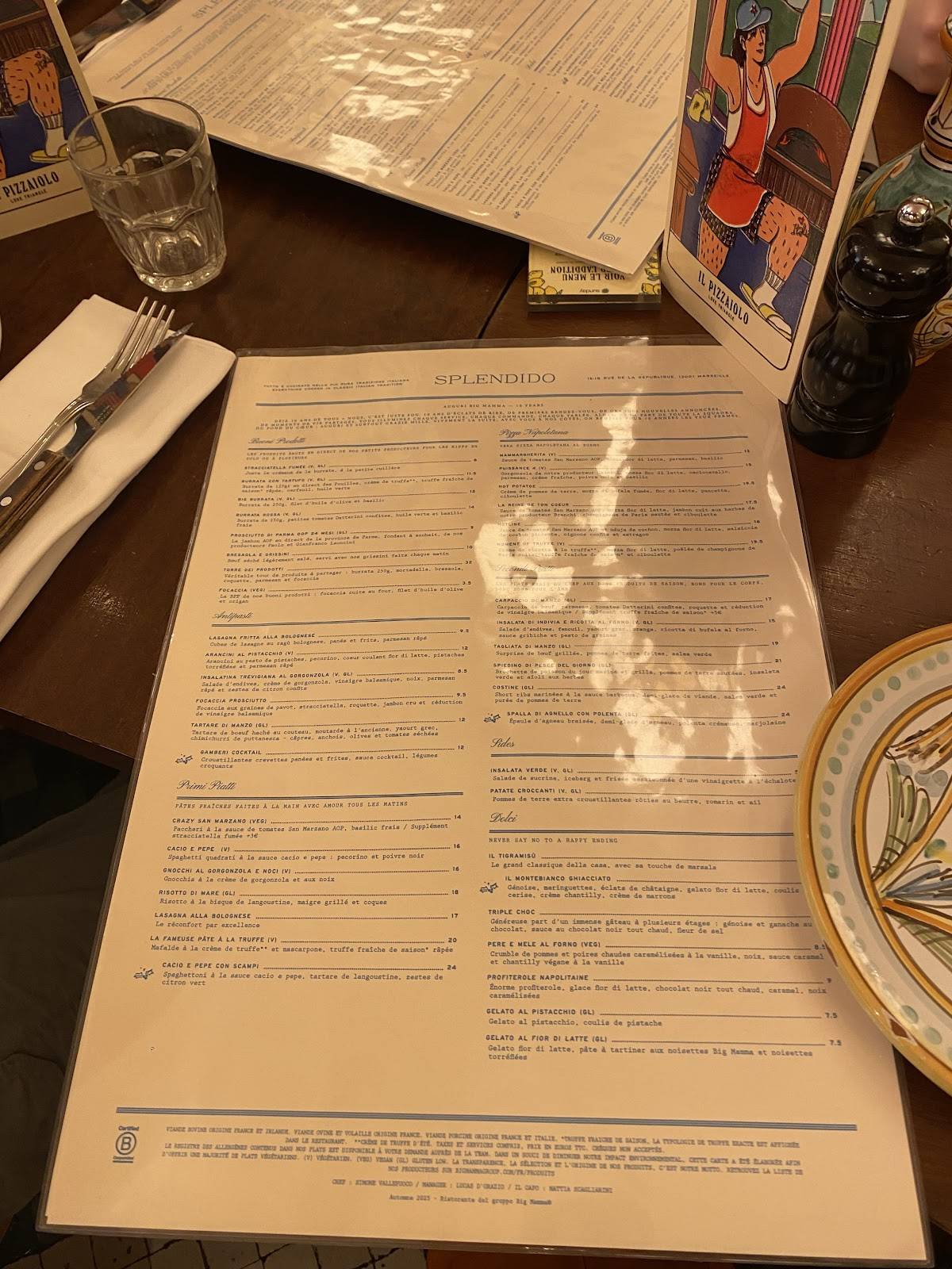 Menu de Splendido