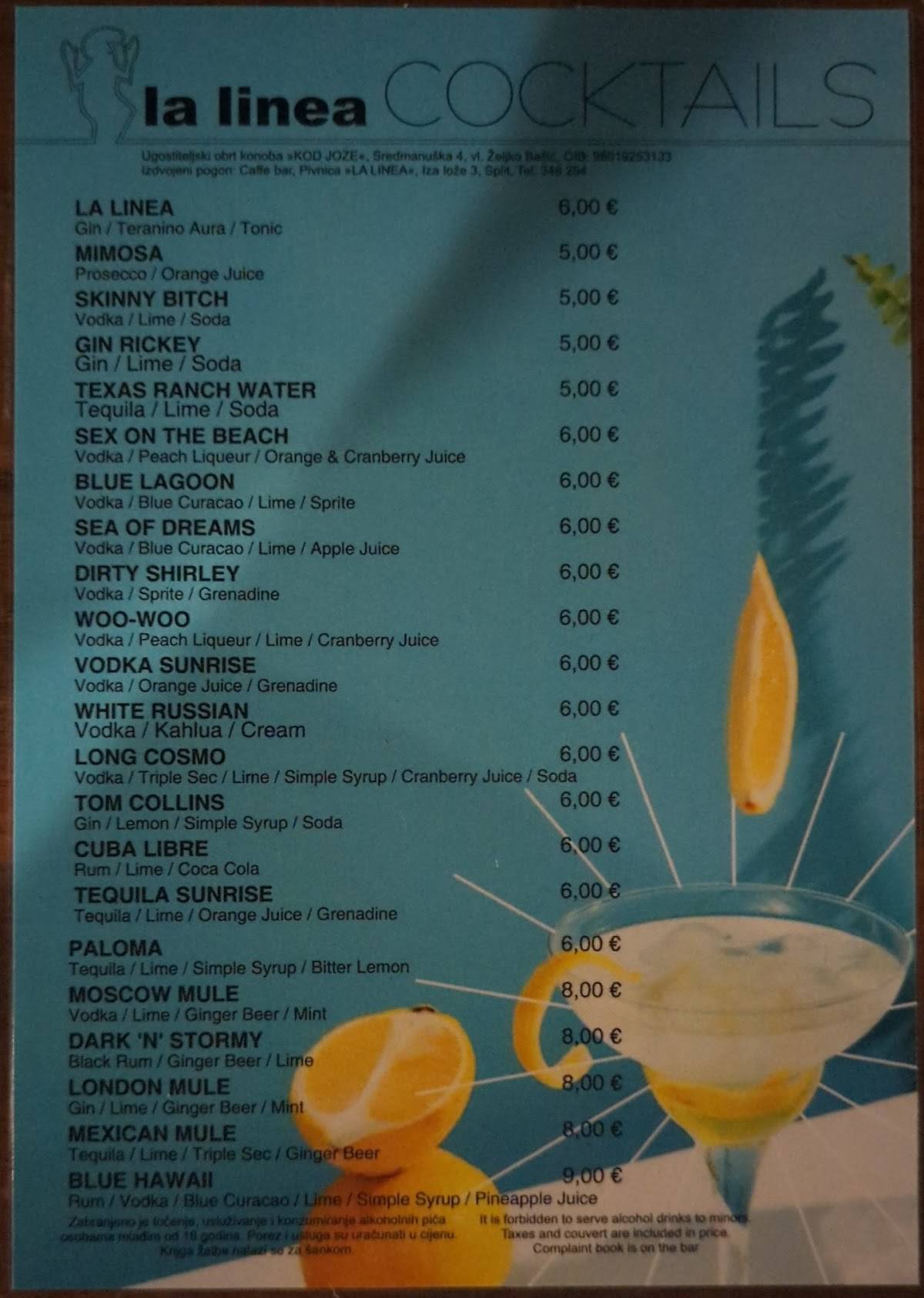Menu di Caffe bar La Linea 