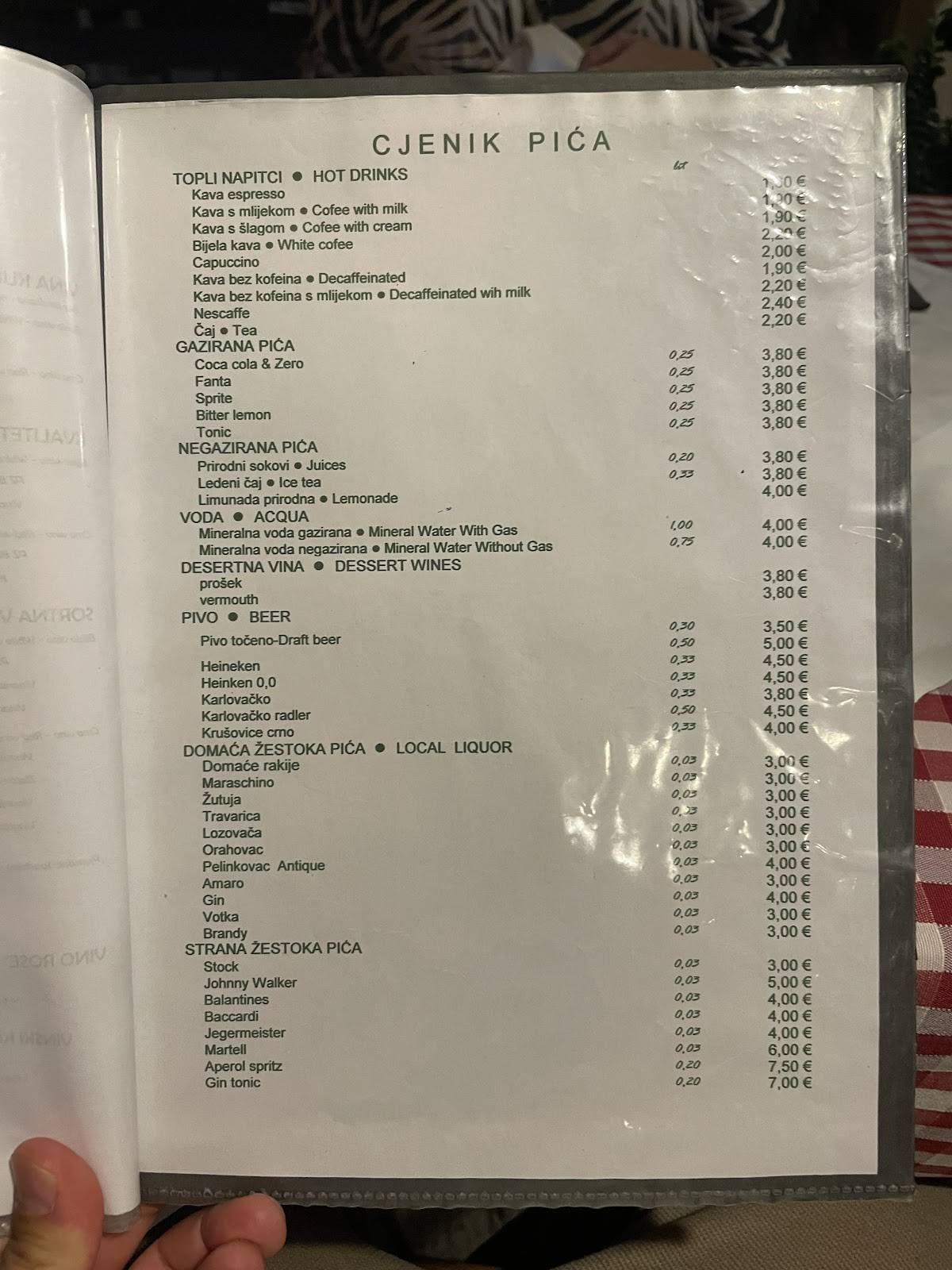 Menu di Šperun eat and drink buffet 