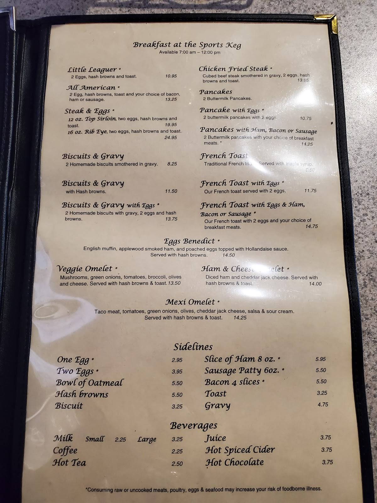 Menu at Sports Keg Grill pub & bar, Burlington
