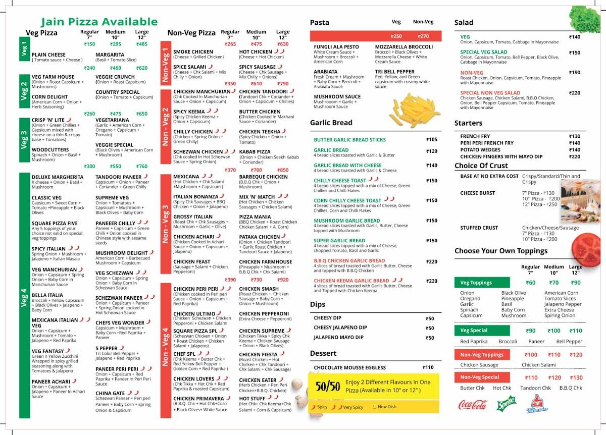 Square Pizza menu
