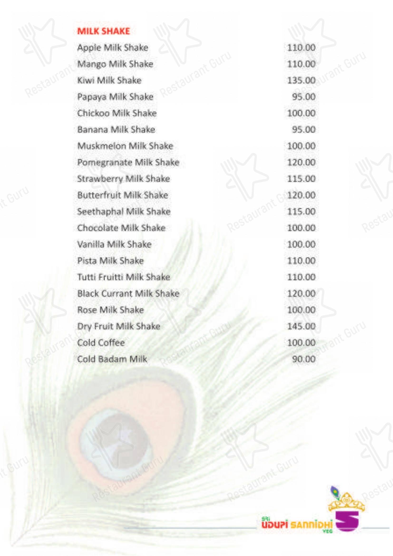 Menu for the Sri Udupi Sannidhi - Pure Veg Udupi Restaurant restaurant