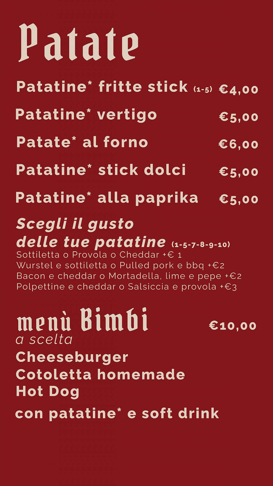 Menu di St. Andrew's vintage beer house 