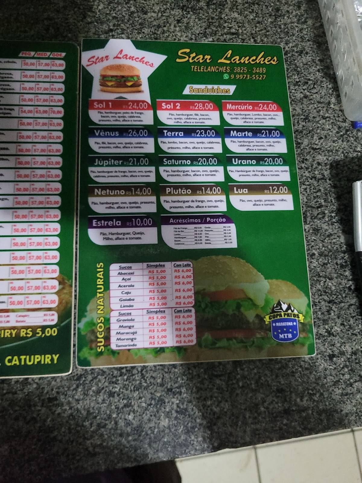 Star Lanches cardápio