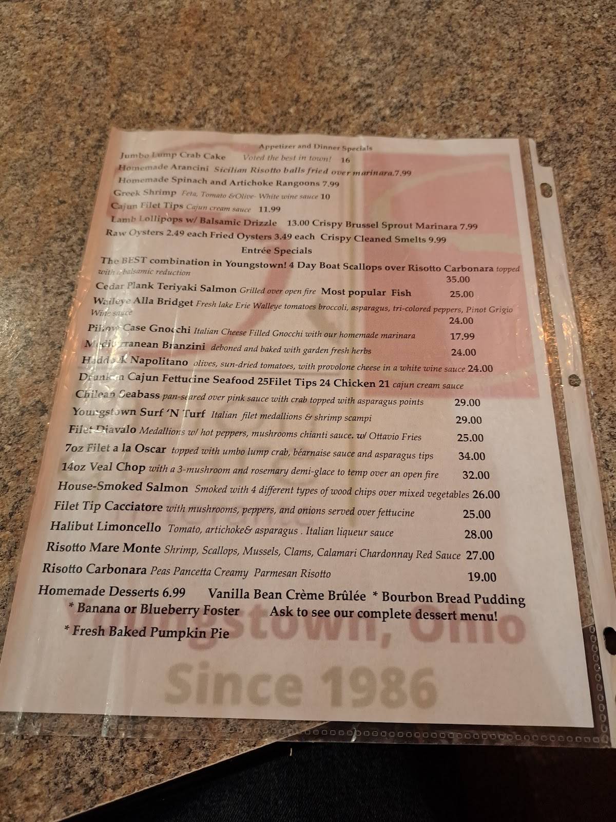 Menu at Station Square restaurant, Youngstown, Belmont Ave