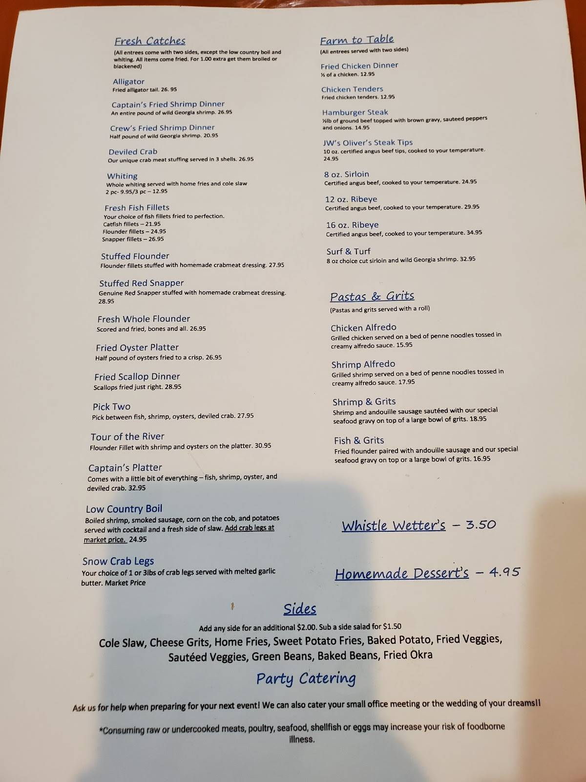 Menu at Altamaha Steak and Seafood steakhouse, Jesup