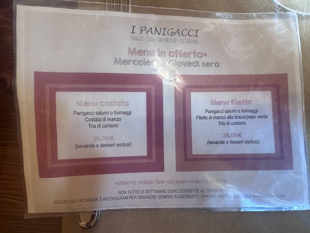 Menu di I Panigacci 