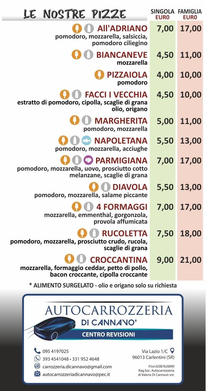 Menu di Strapizzami da Adriano Carlentini 