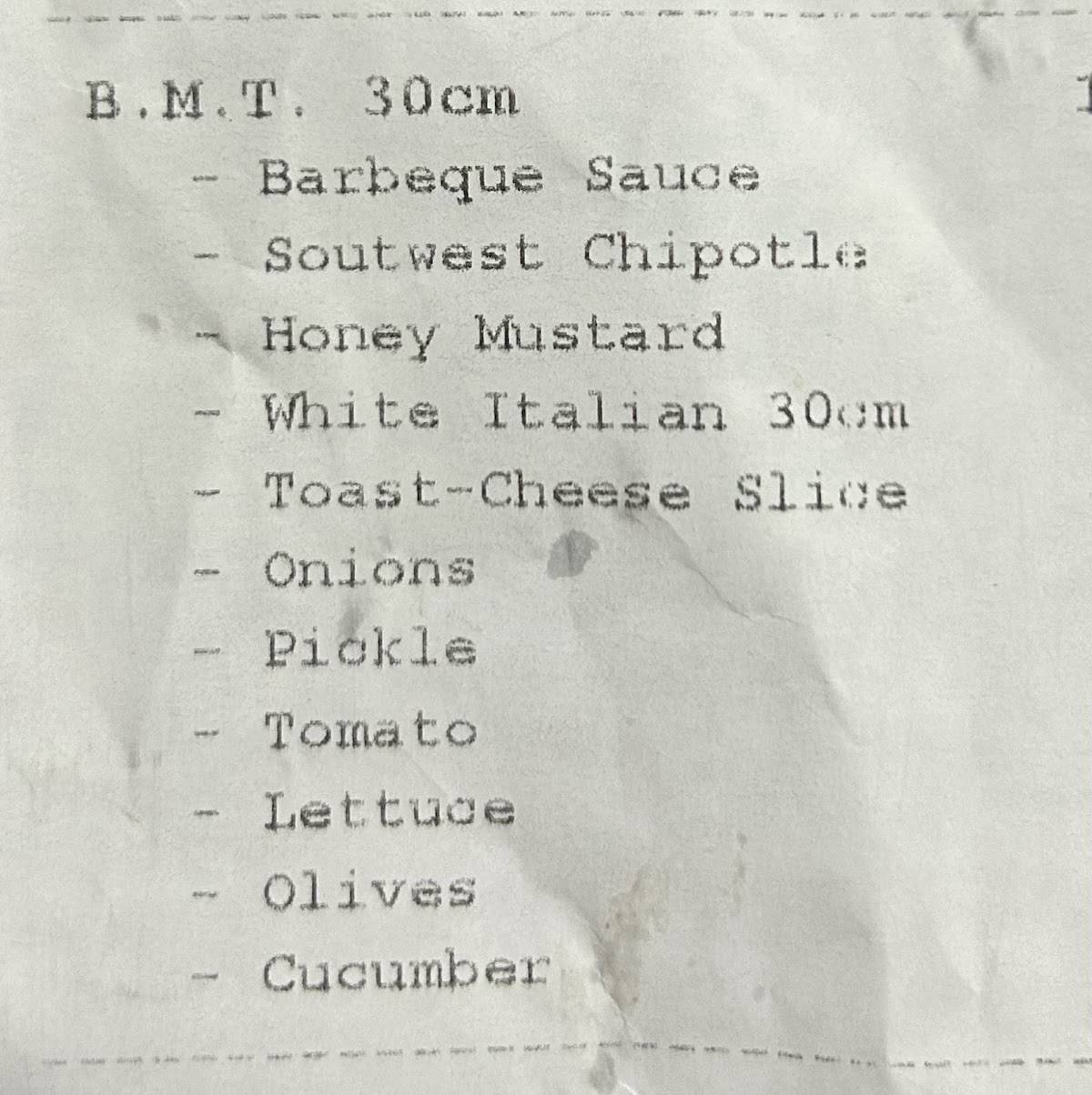 Subway Keston Road menu