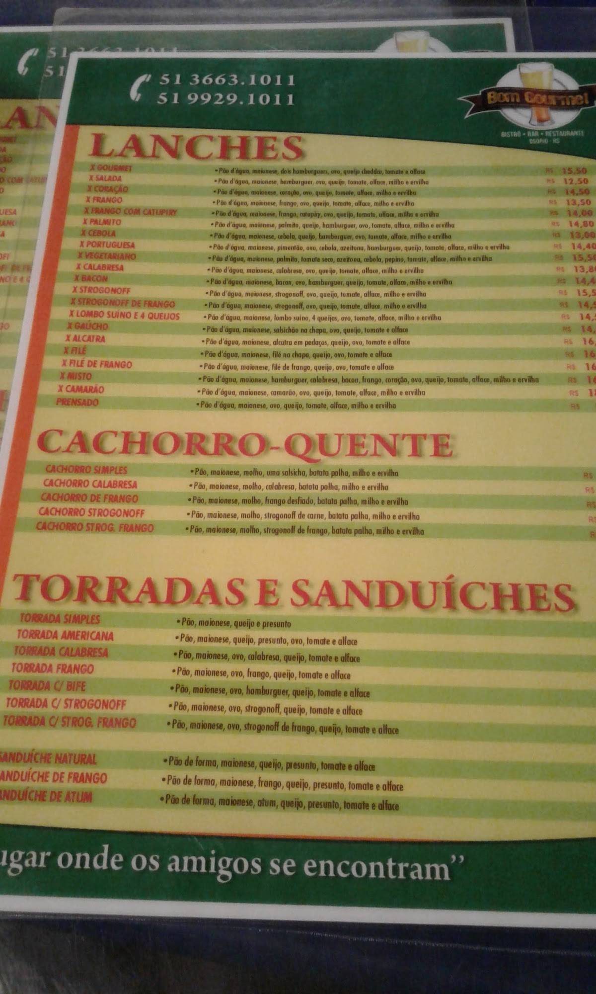 Subway Osório cardápio