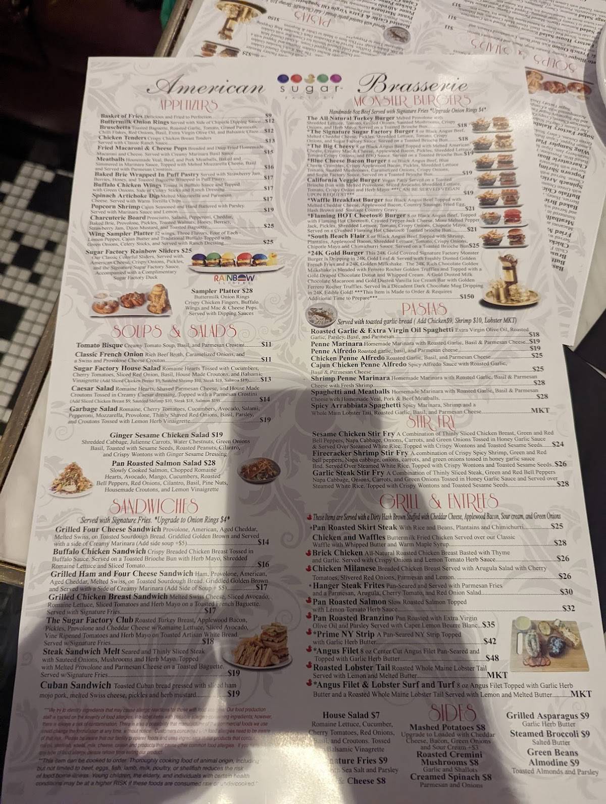 Menu at Sugar Factory Foxwoods desserts, Ledyard