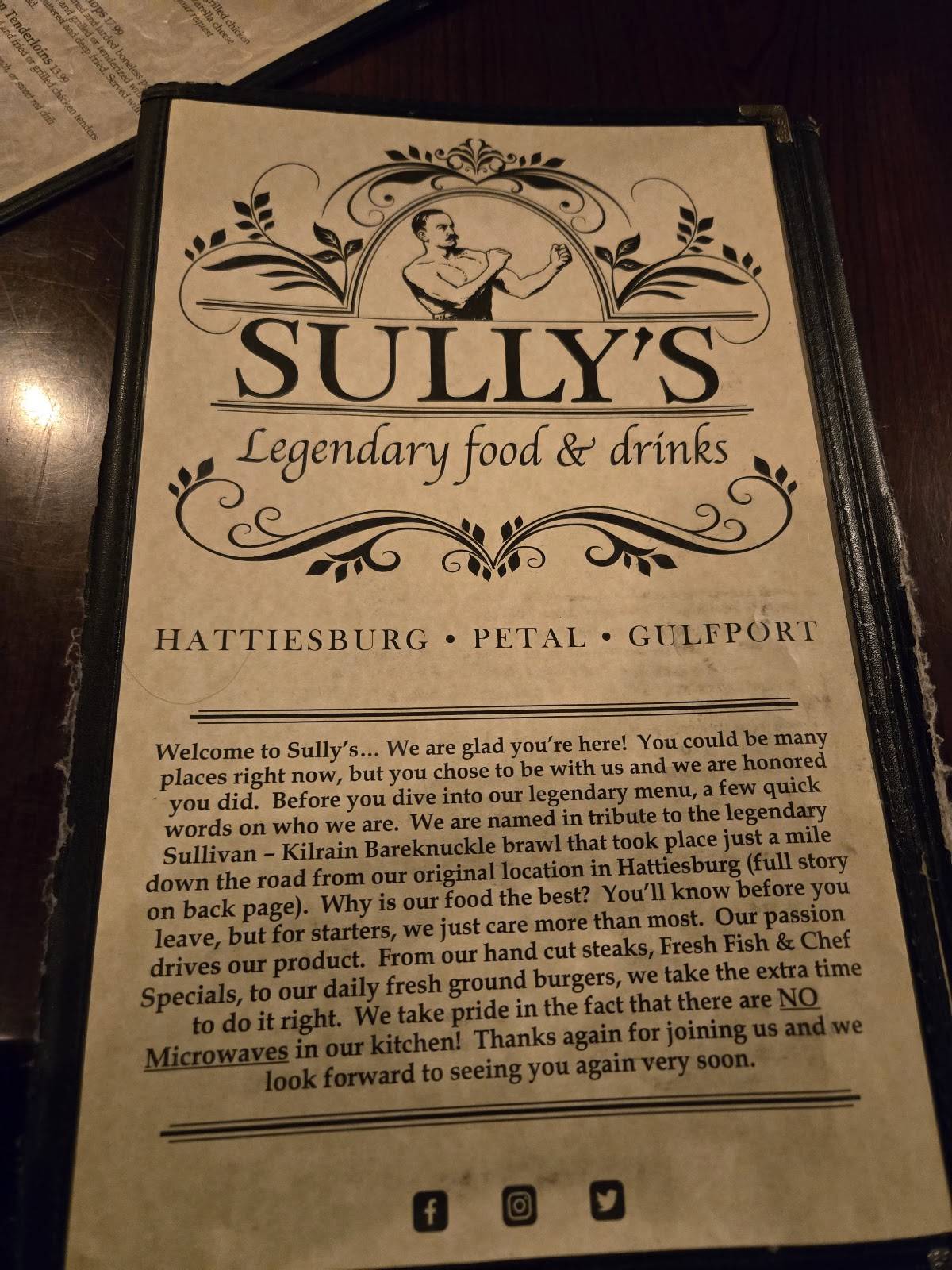 Menu at Sully's Hattiesburg steakhouse, Hattiesburg, 213 Sullivan ...