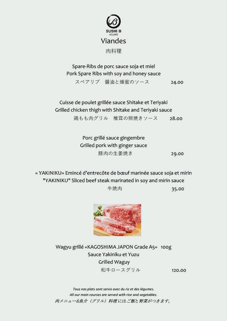 Menu di Sushi B Villars 