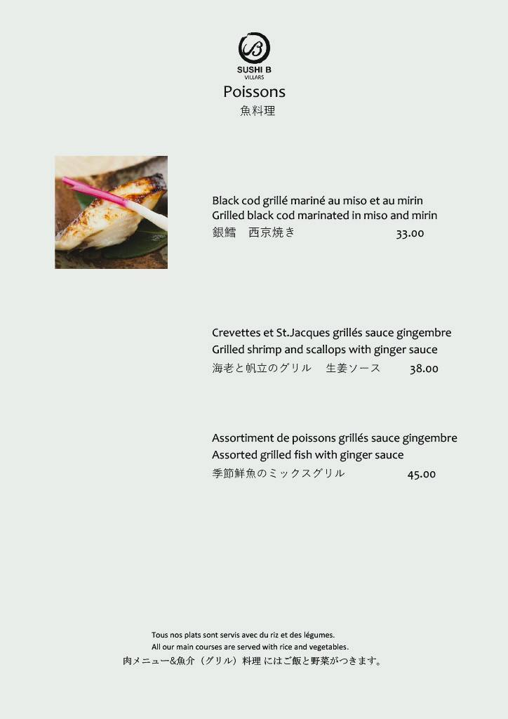 Menu di Sushi B Villars 