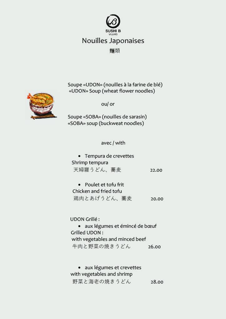 Menu di Sushi B Villars 