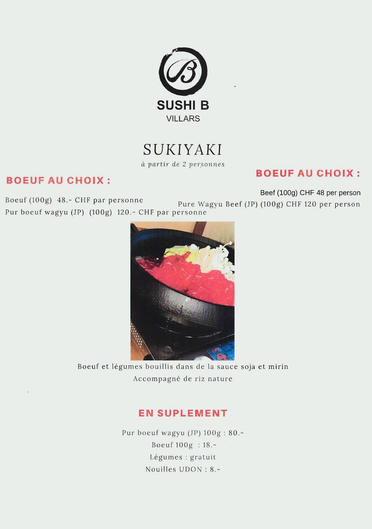 Menu di Sushi B Villars 