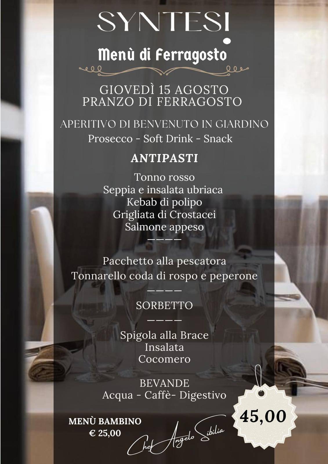 Menu di Syntesi Ristorante 