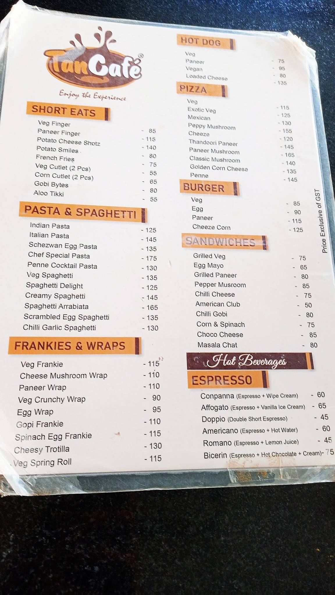 TANCAFE (Coffee Shop Restaurant Tan Cafe) menu