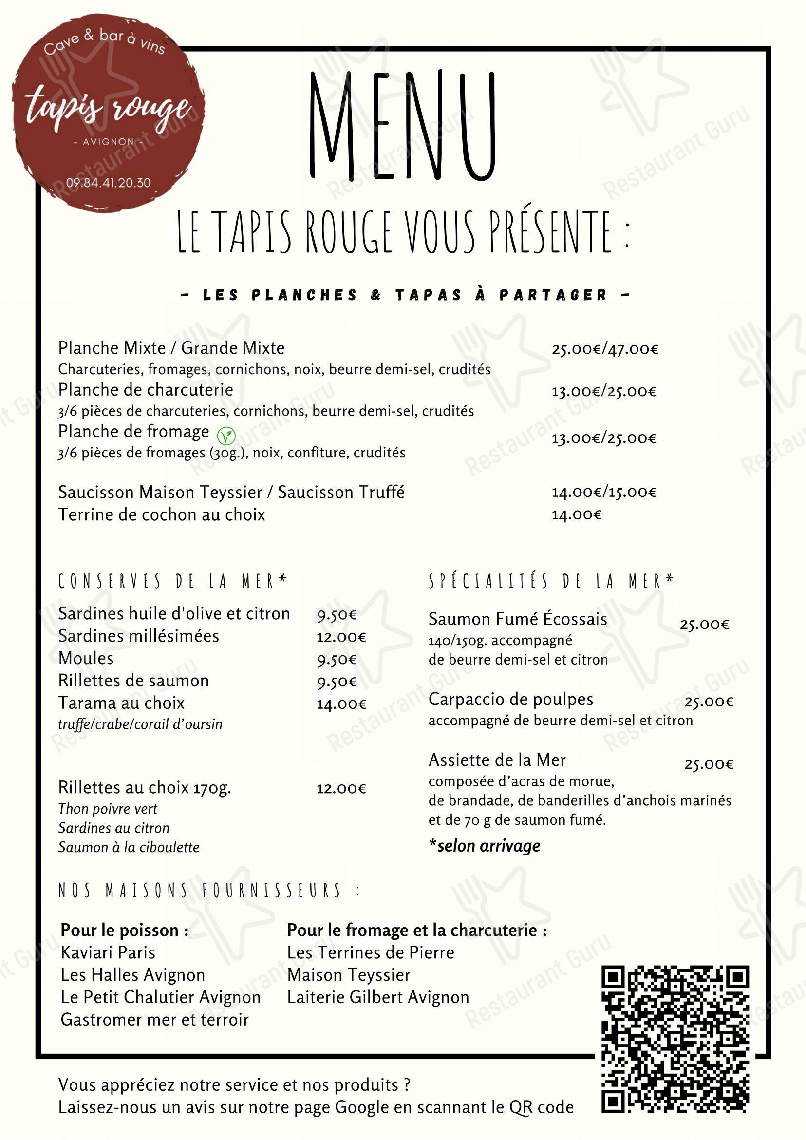 Menu bar pour TAPIS ROUGE dans Avignon