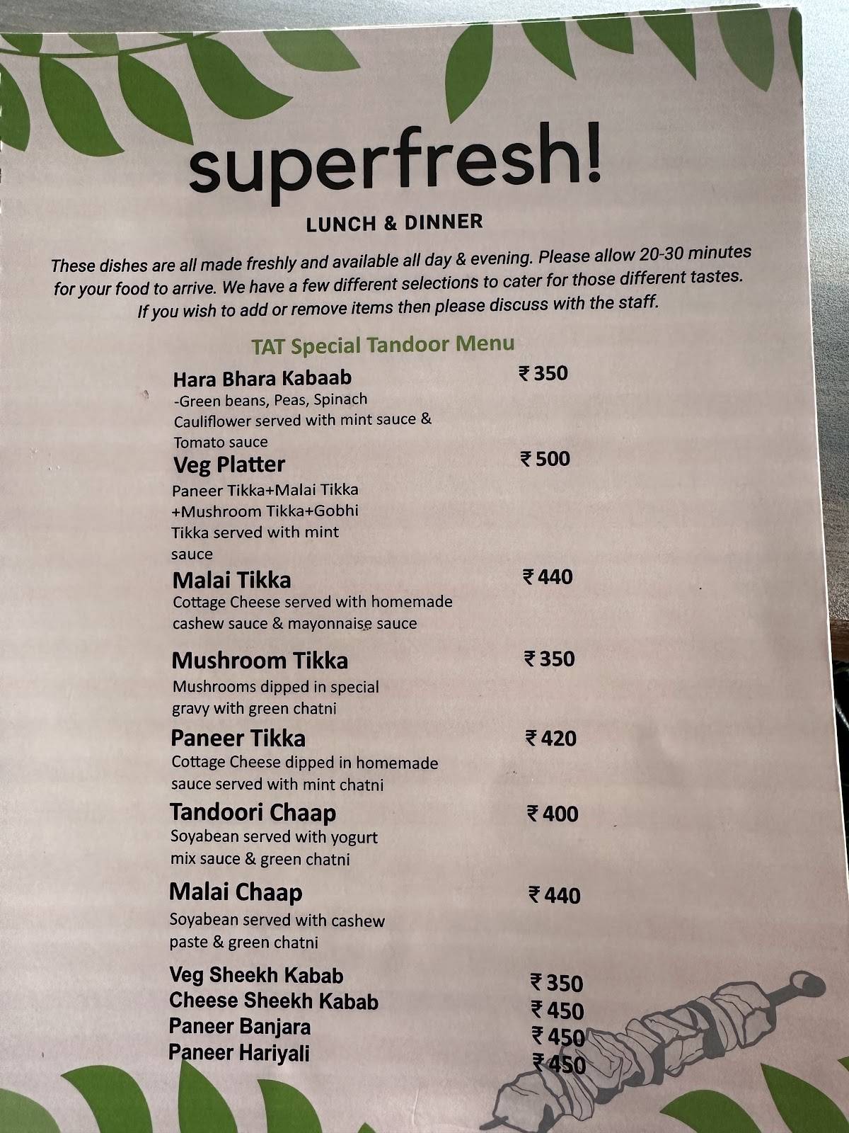 TAT Cafe menu