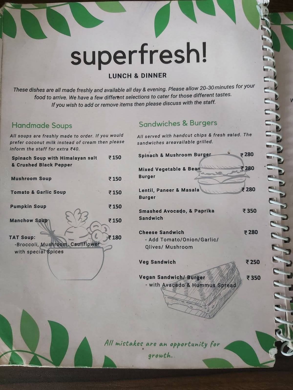 TAT Cafe menu