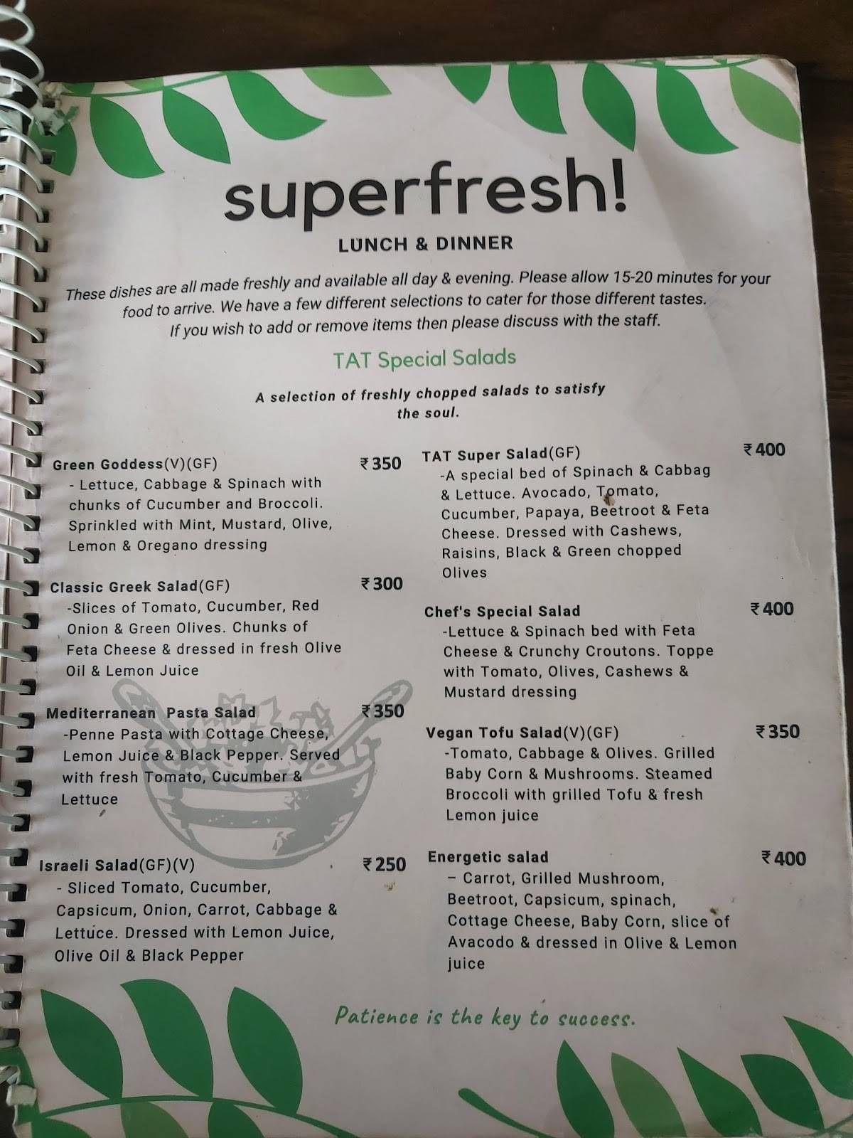 TAT Cafe menu