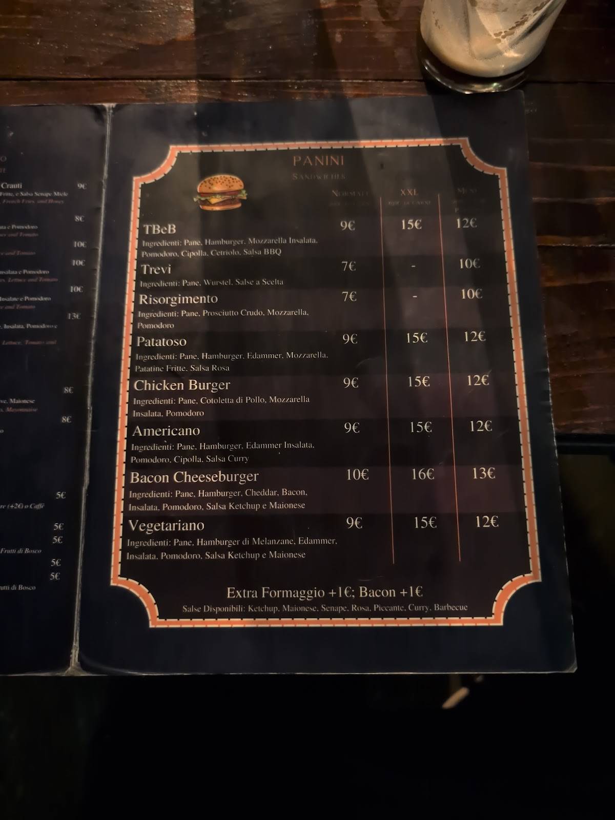 Menu di Pub TB e B 