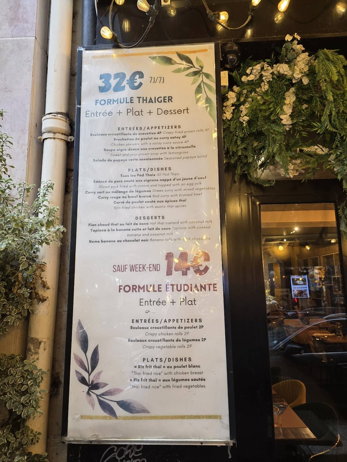 Menu de THAIGER