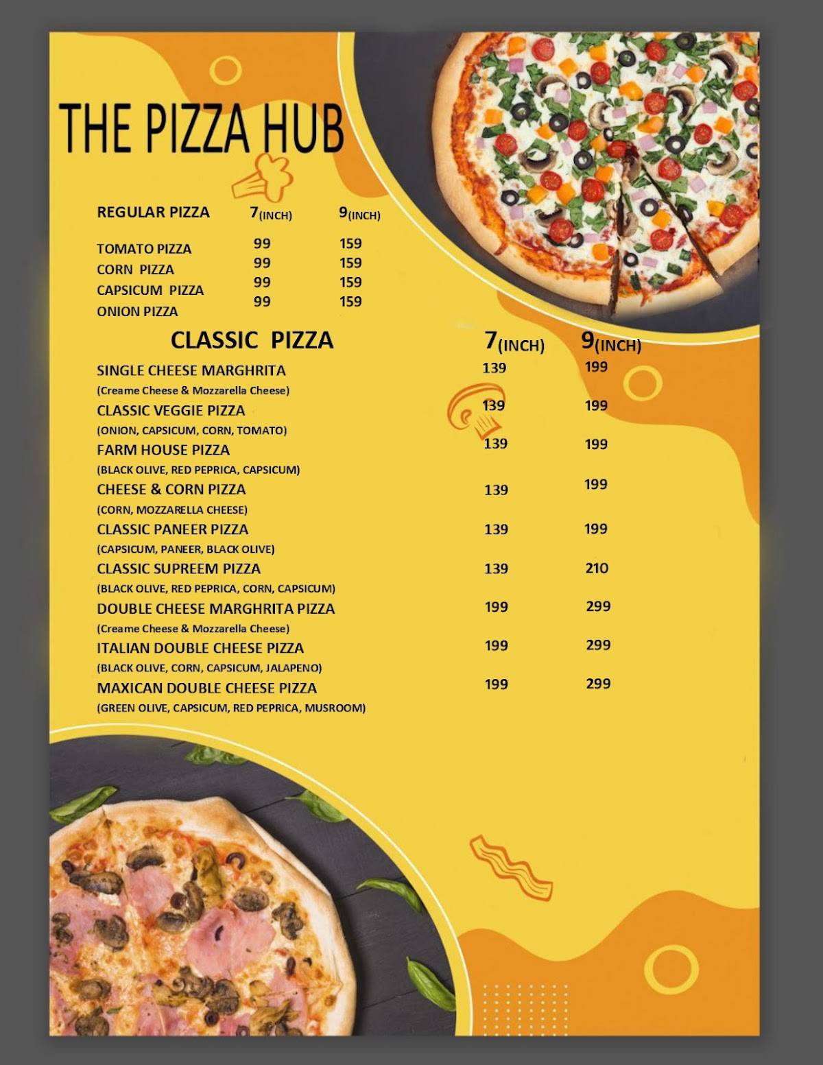 THE PIZZA HUB menu