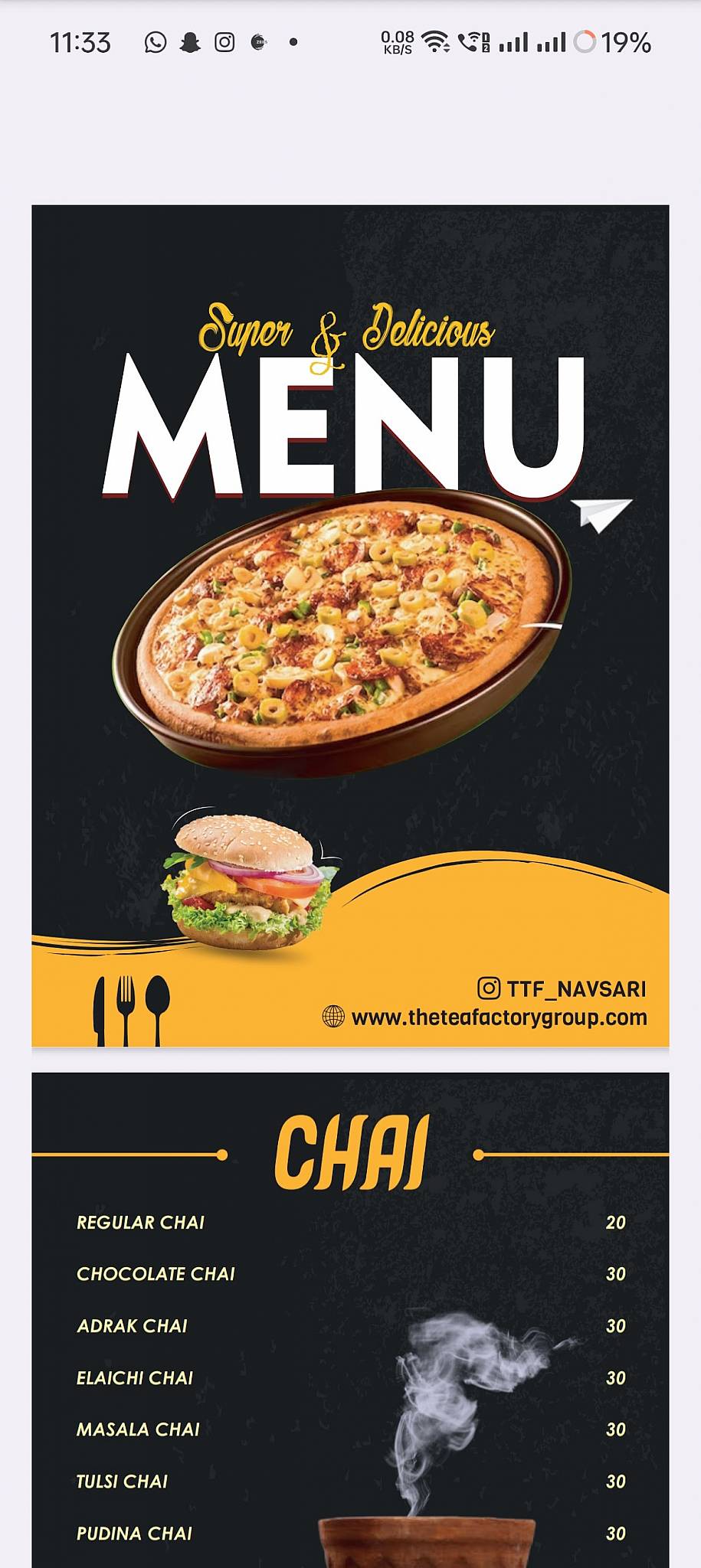 TTF THE TEA FACTORY menu