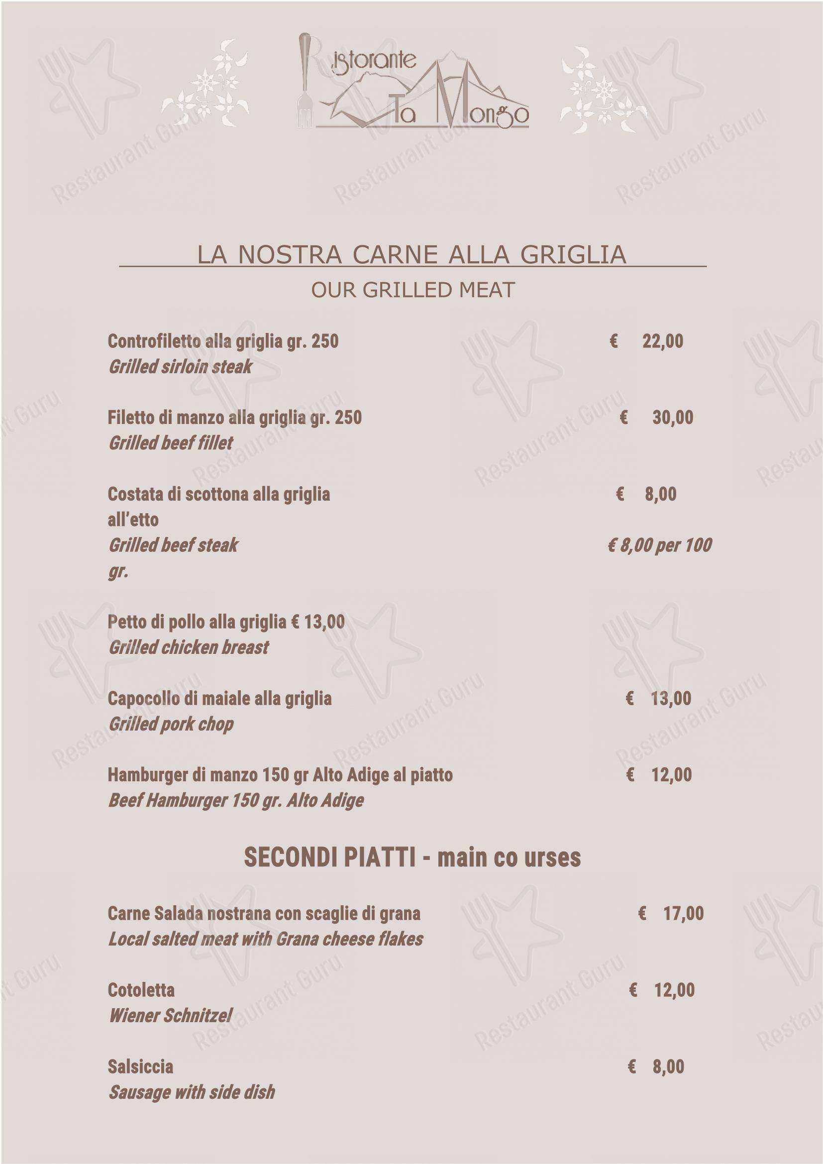 Ta Mongo in Pozza di Fassa - Menu