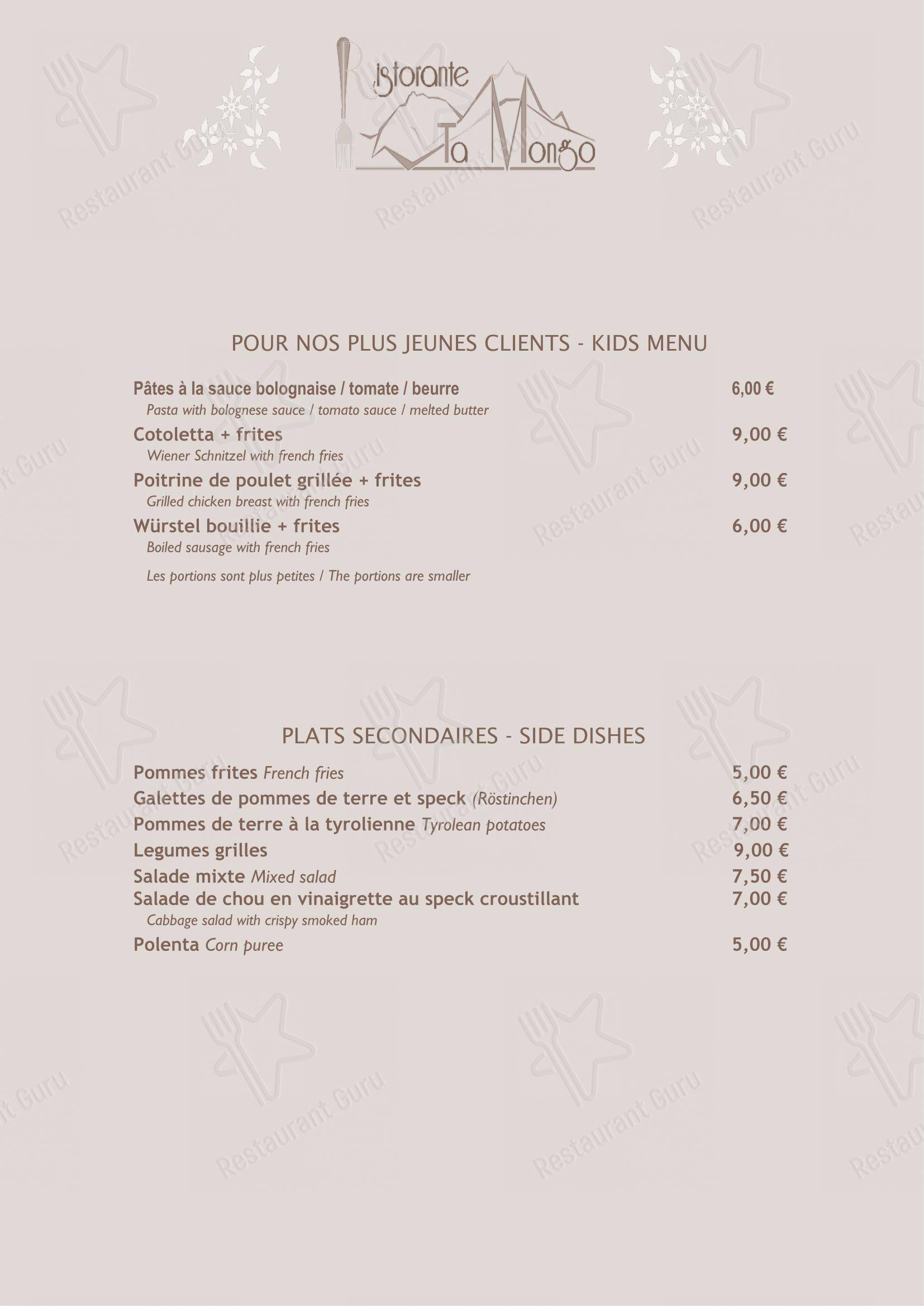 Ta Mongo in Pozza di Fassa - Menu bar