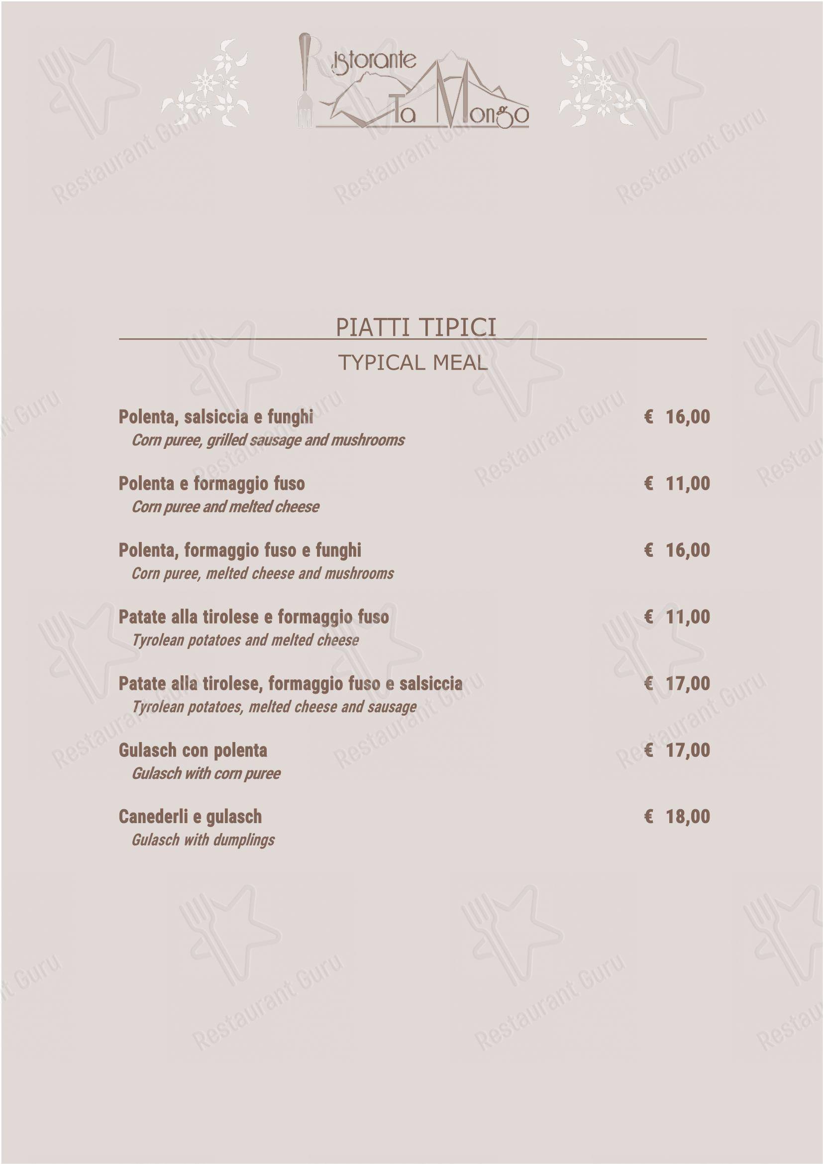 Ta Mongo in Pozza di Fassa - Menu