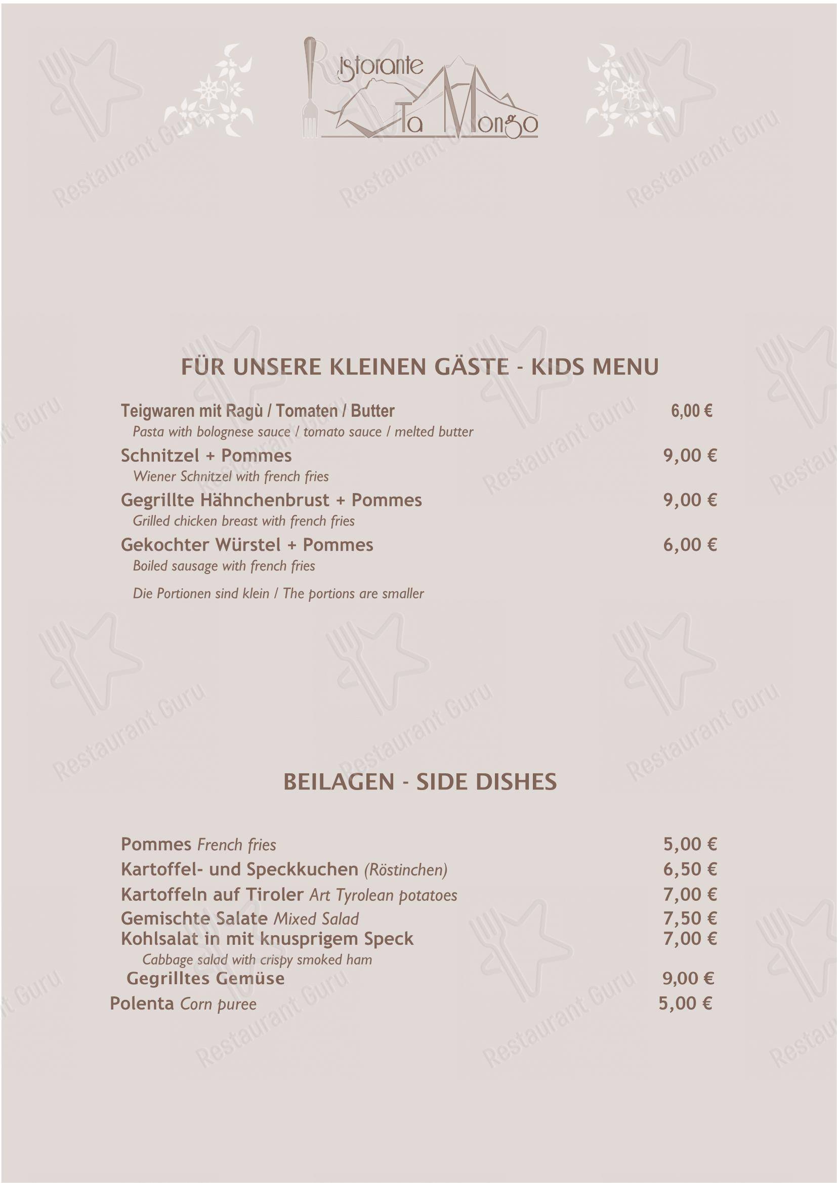 Ta Mongo in Pozza di Fassa - 菜单