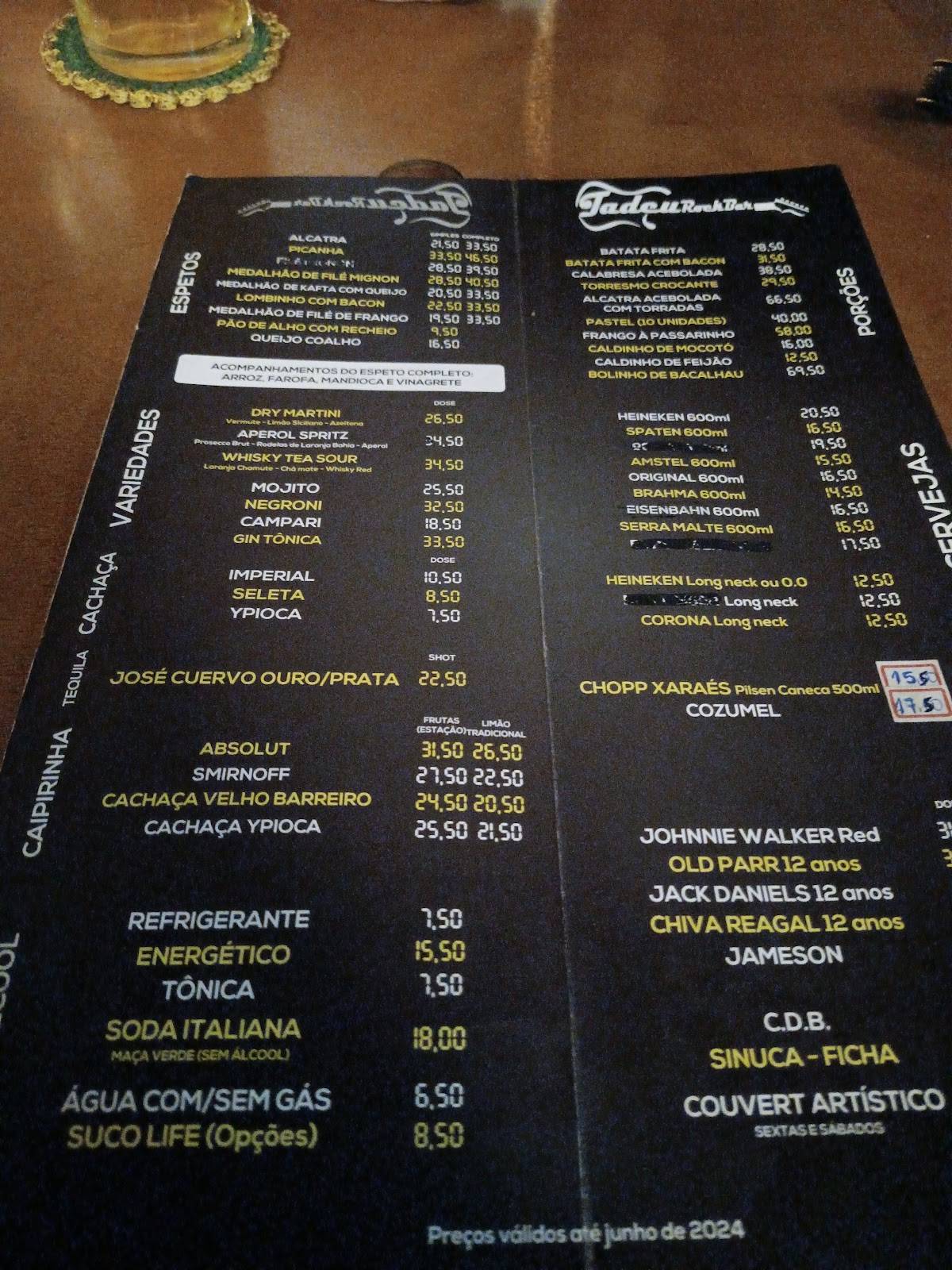 Tadeu Rock Bar cardápio