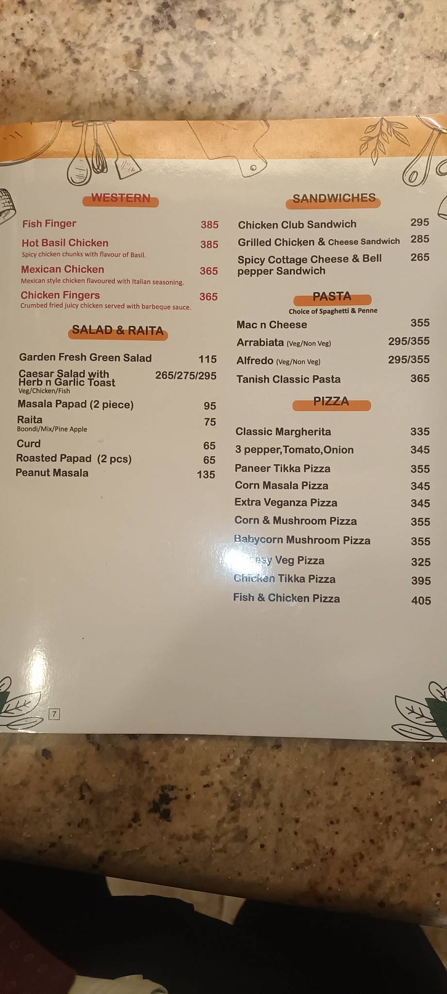 Tanish Dining and Cafe menu