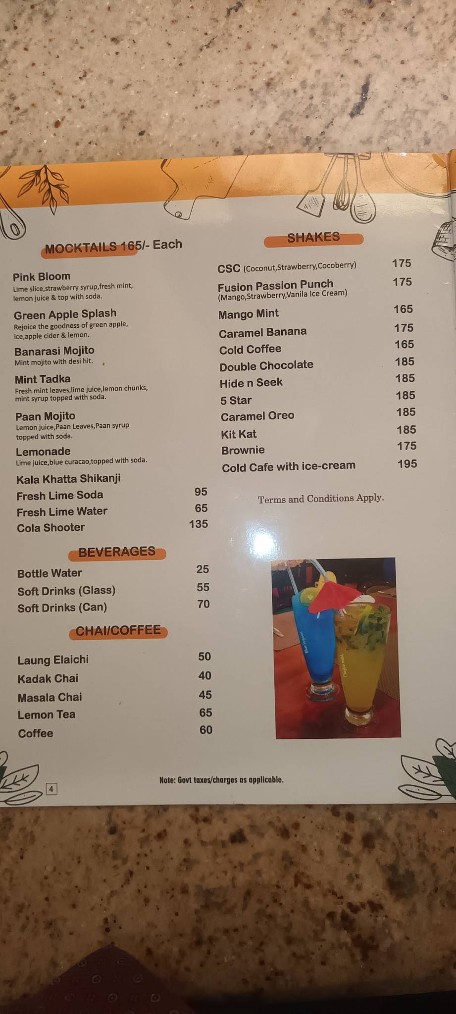 Tanish Dining and Cafe menu