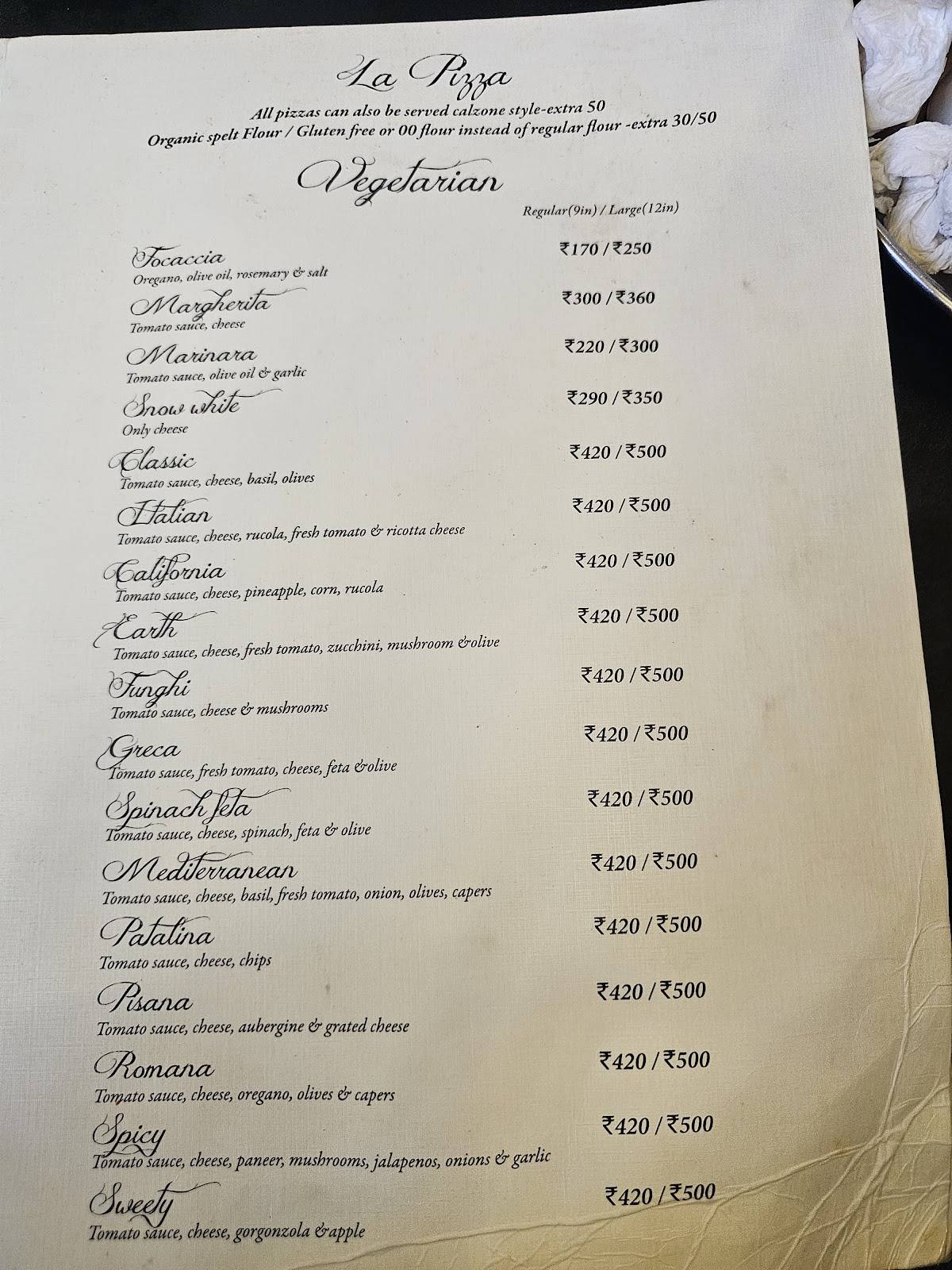 Tanto Pizzeria menu