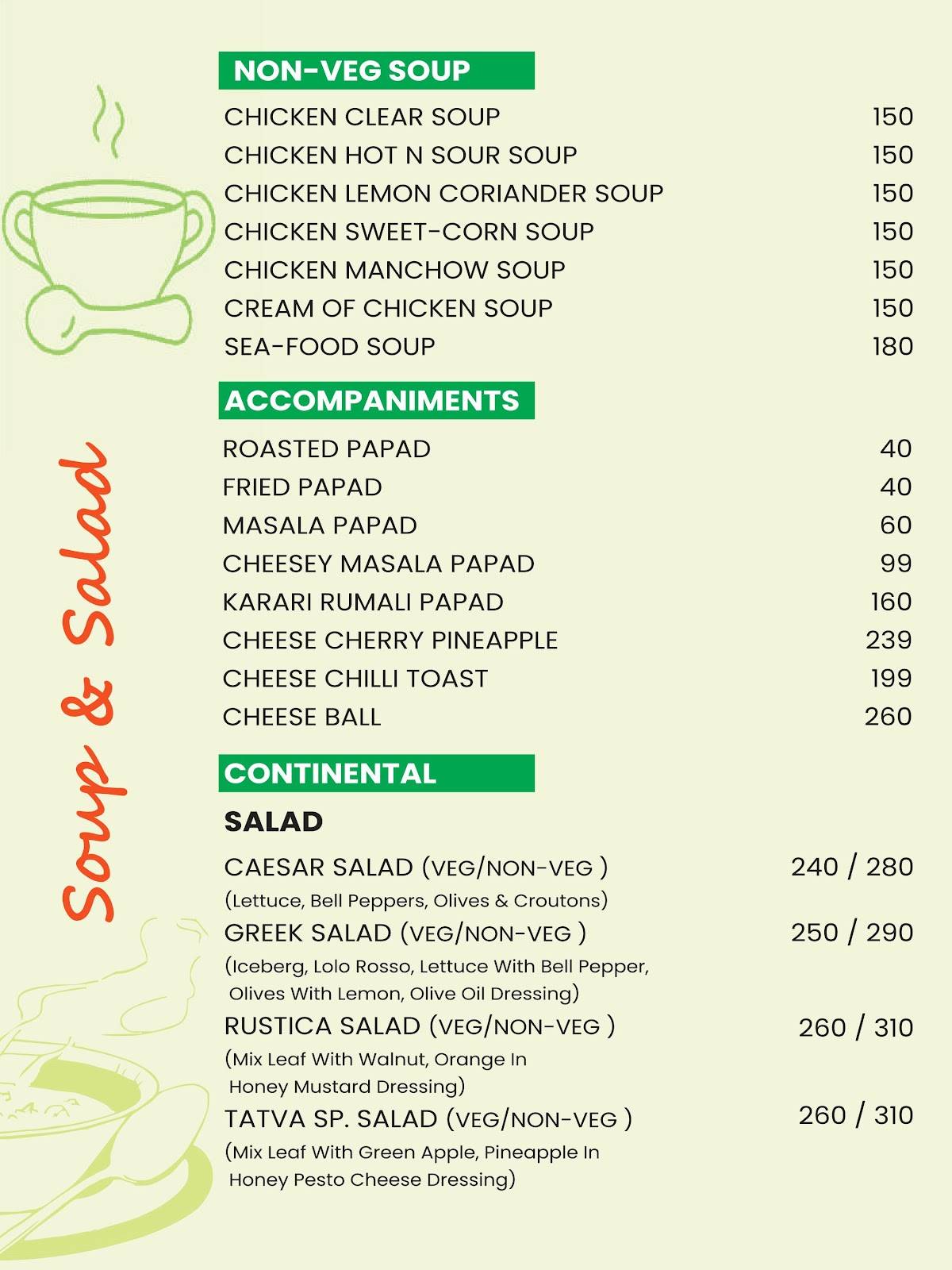 Tatva Restaurant and Cafe menu