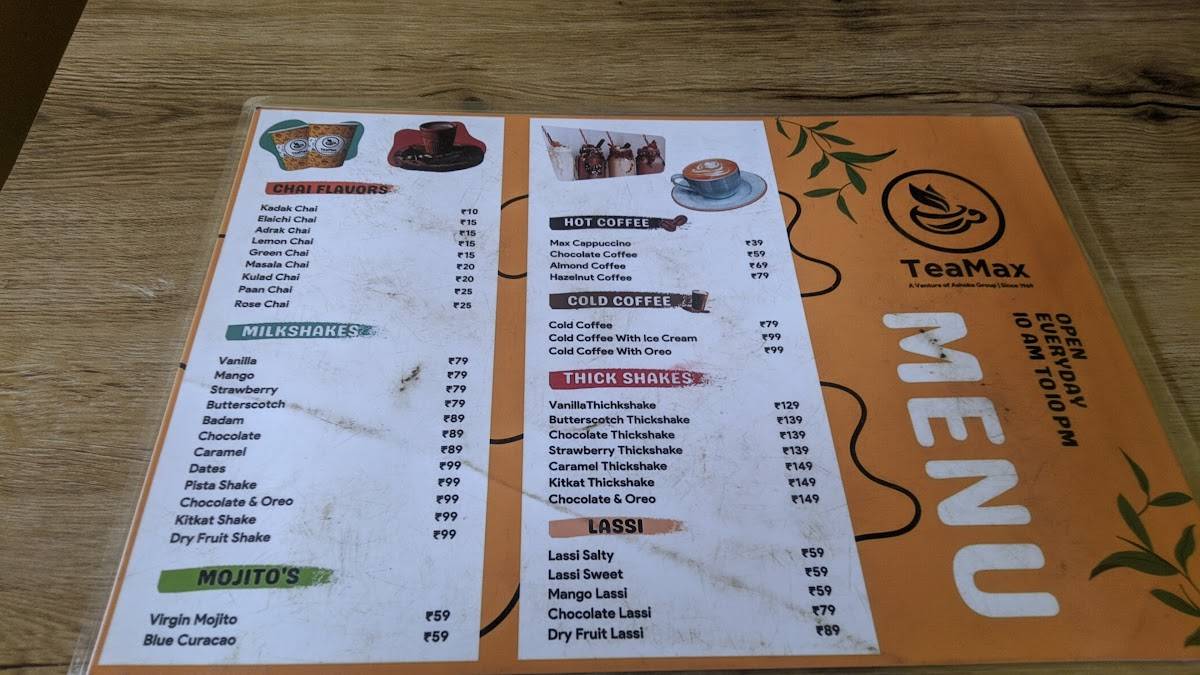 TeaMax Cafe Plaza Chowk Ranchi menu