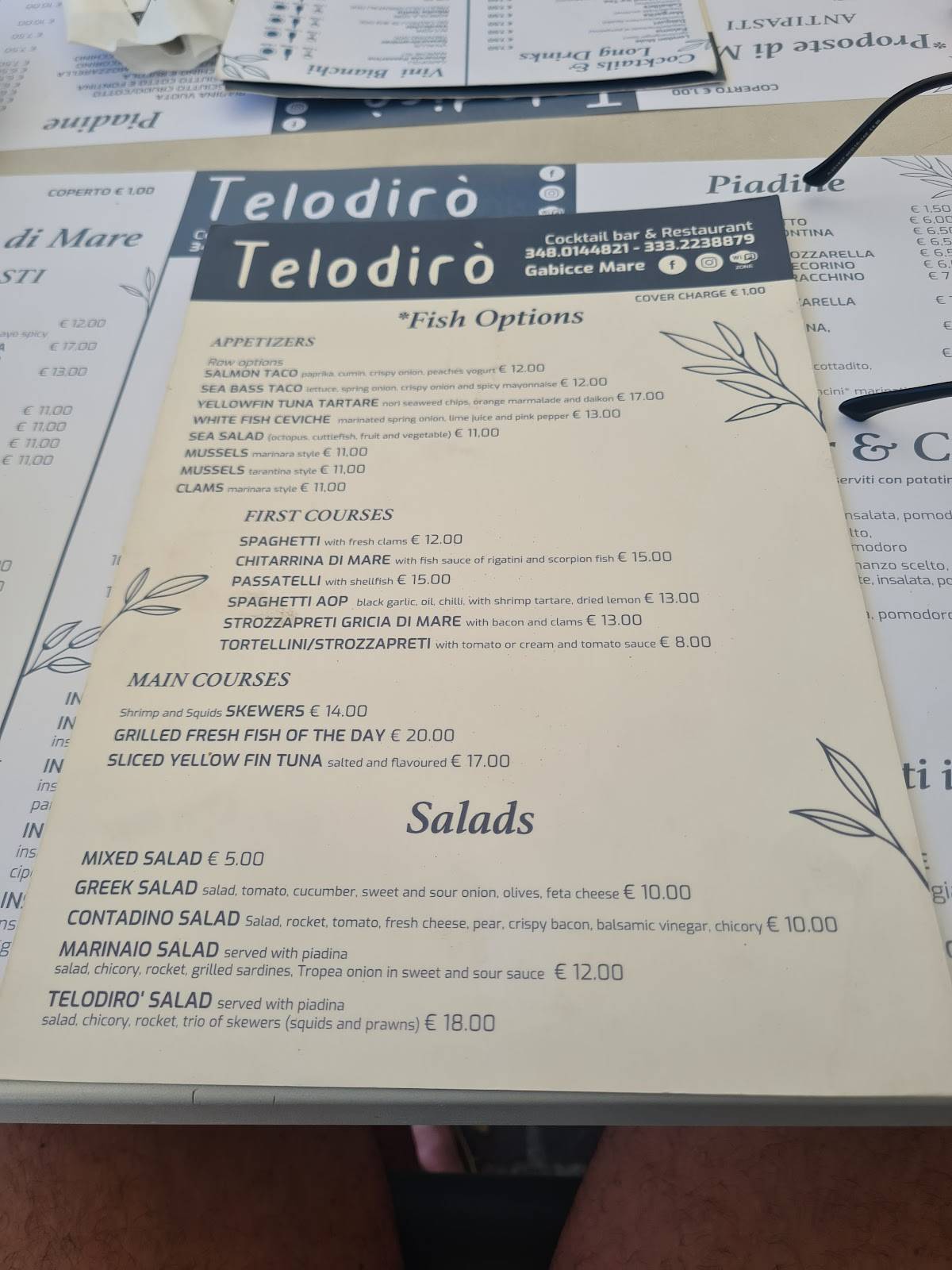 Menu di Bar Ristorante Telodirò 