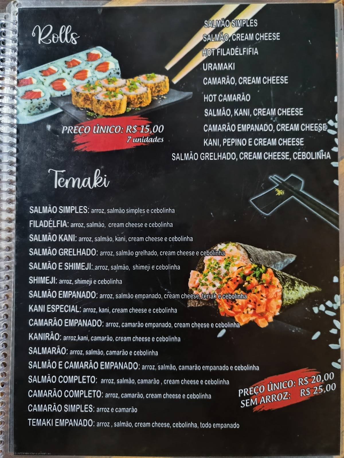 Temaki minuto cardápio