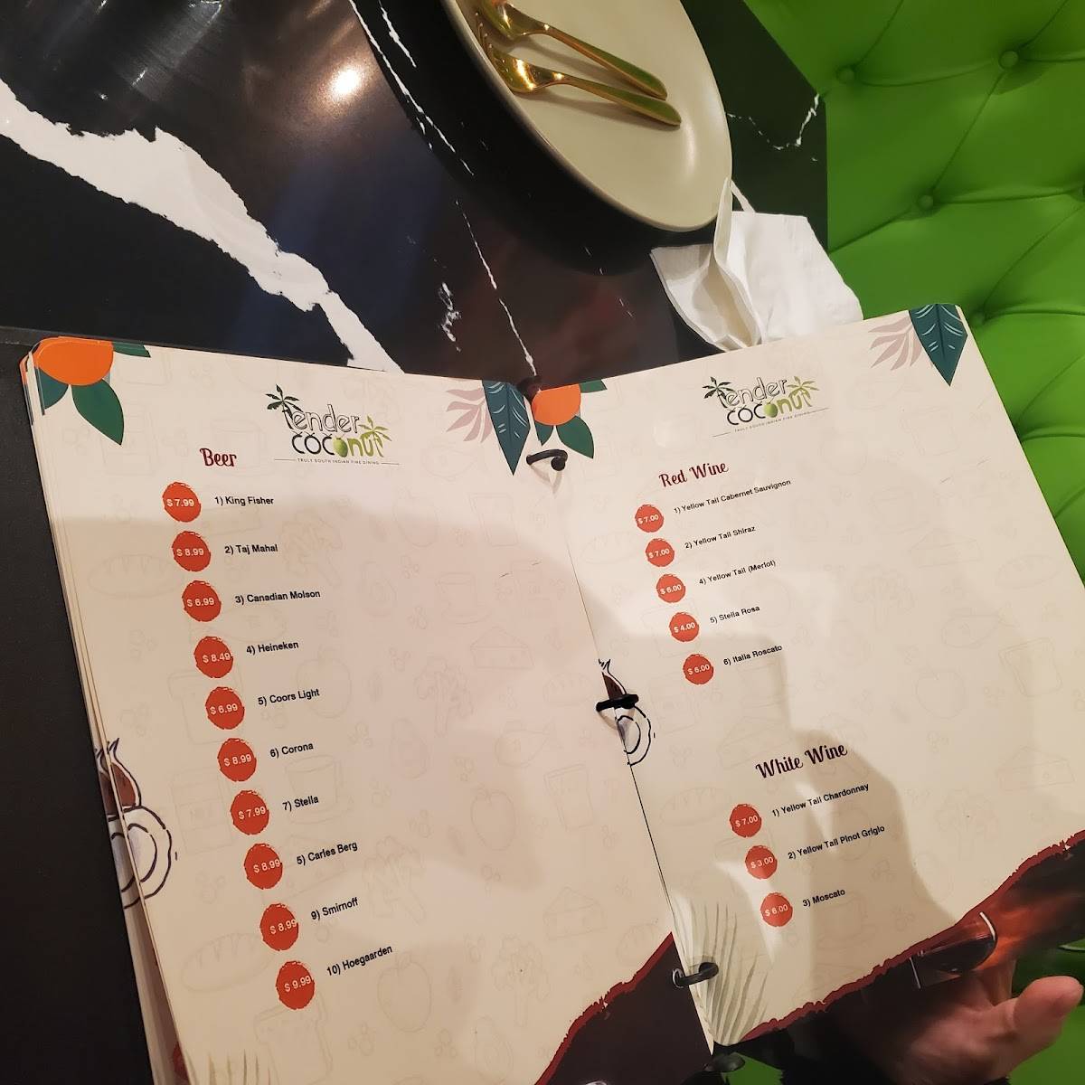 Menu at Tender Coconut - South Indian Fine Dining Restaurant, Calgary