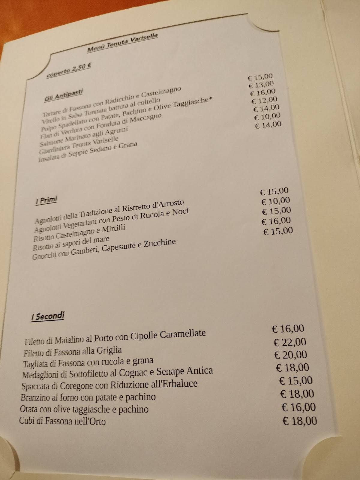 Menu di Tenuta Variselle Roppolo 