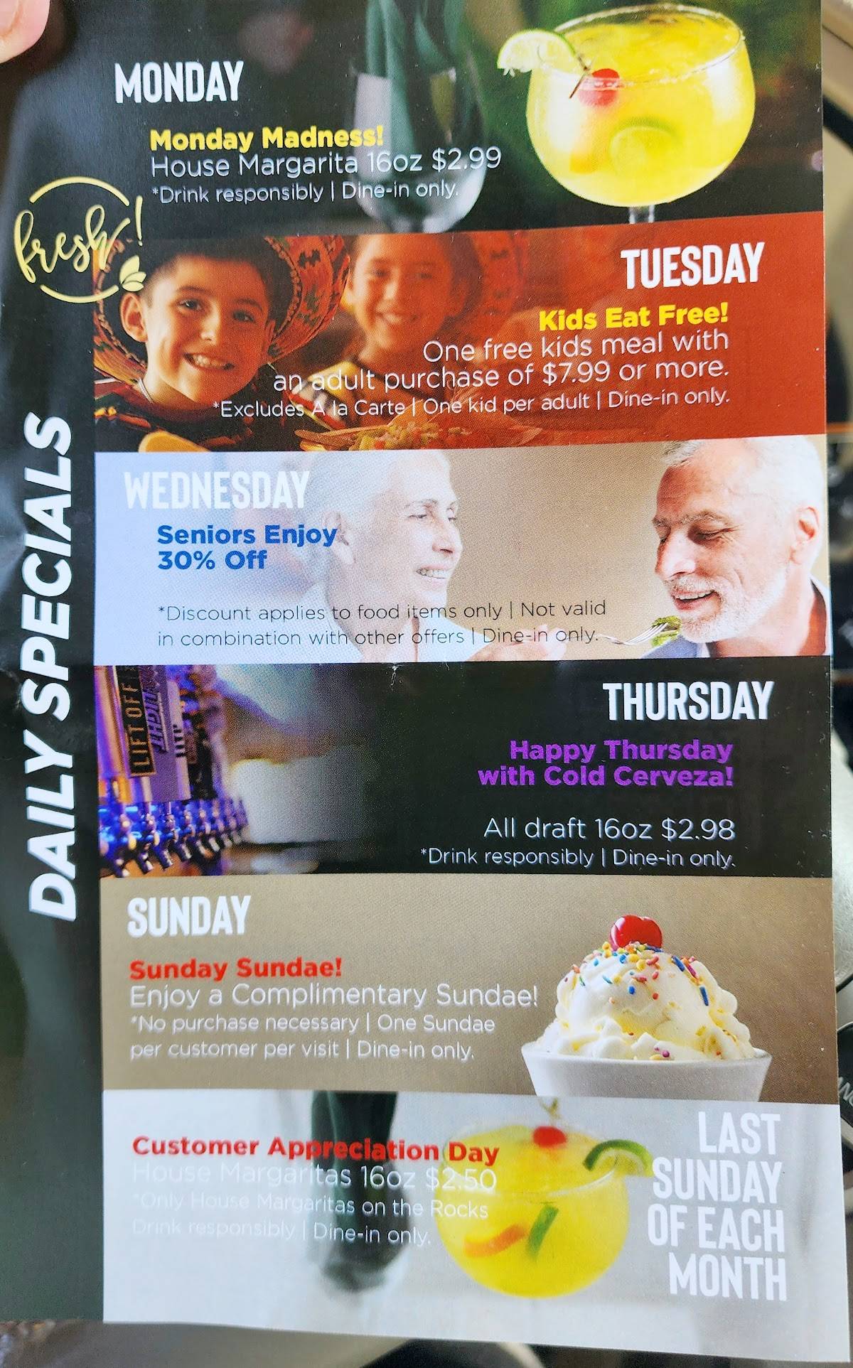 Menu at Tequila Sunrise Mexican Cuisine restaurant, Pendleton