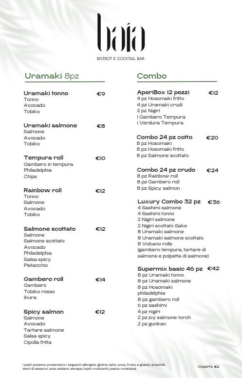 Menu di Baia Bistrot e Cocktail Bar 