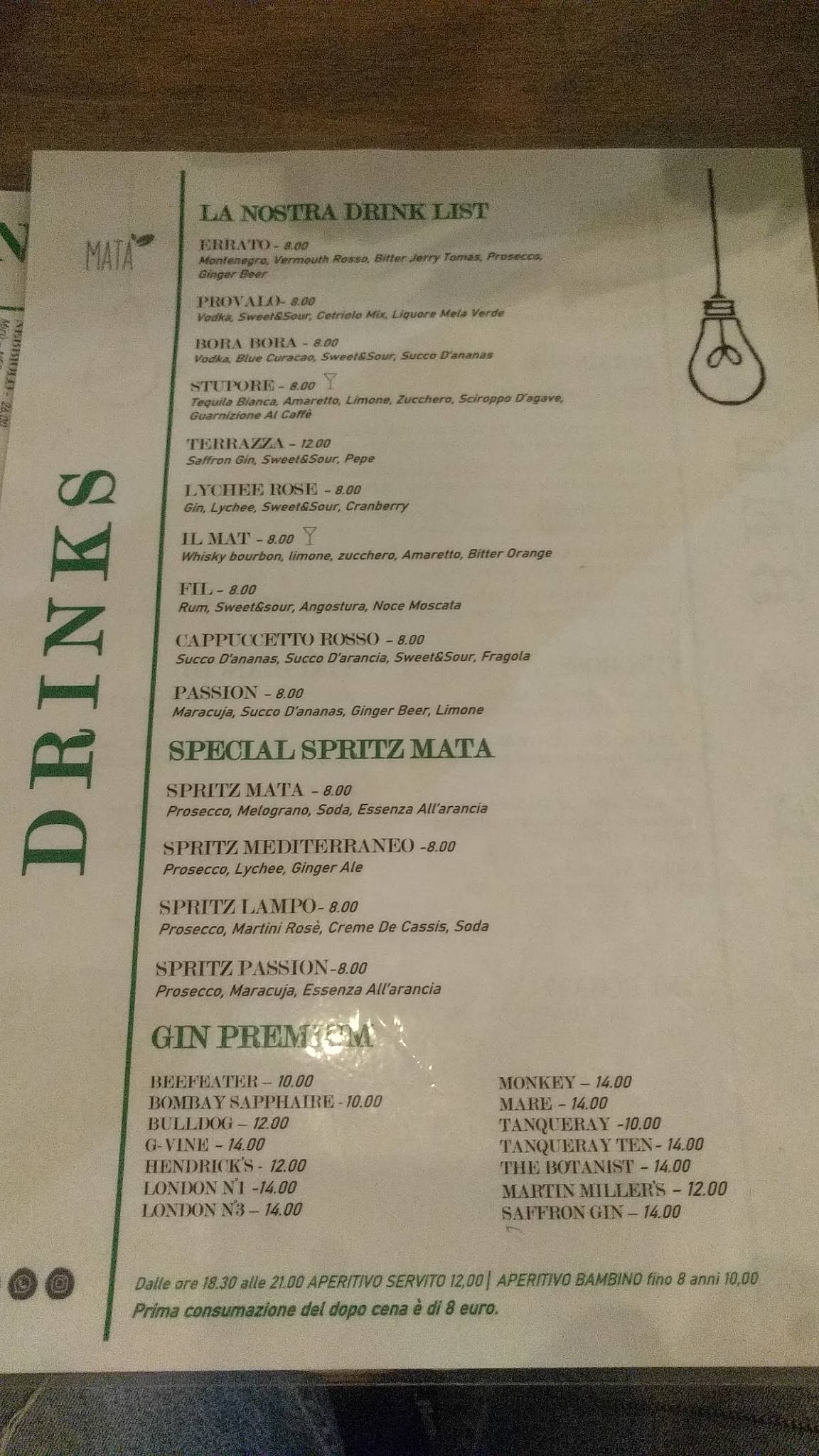 Menu di Terrazza Mata 