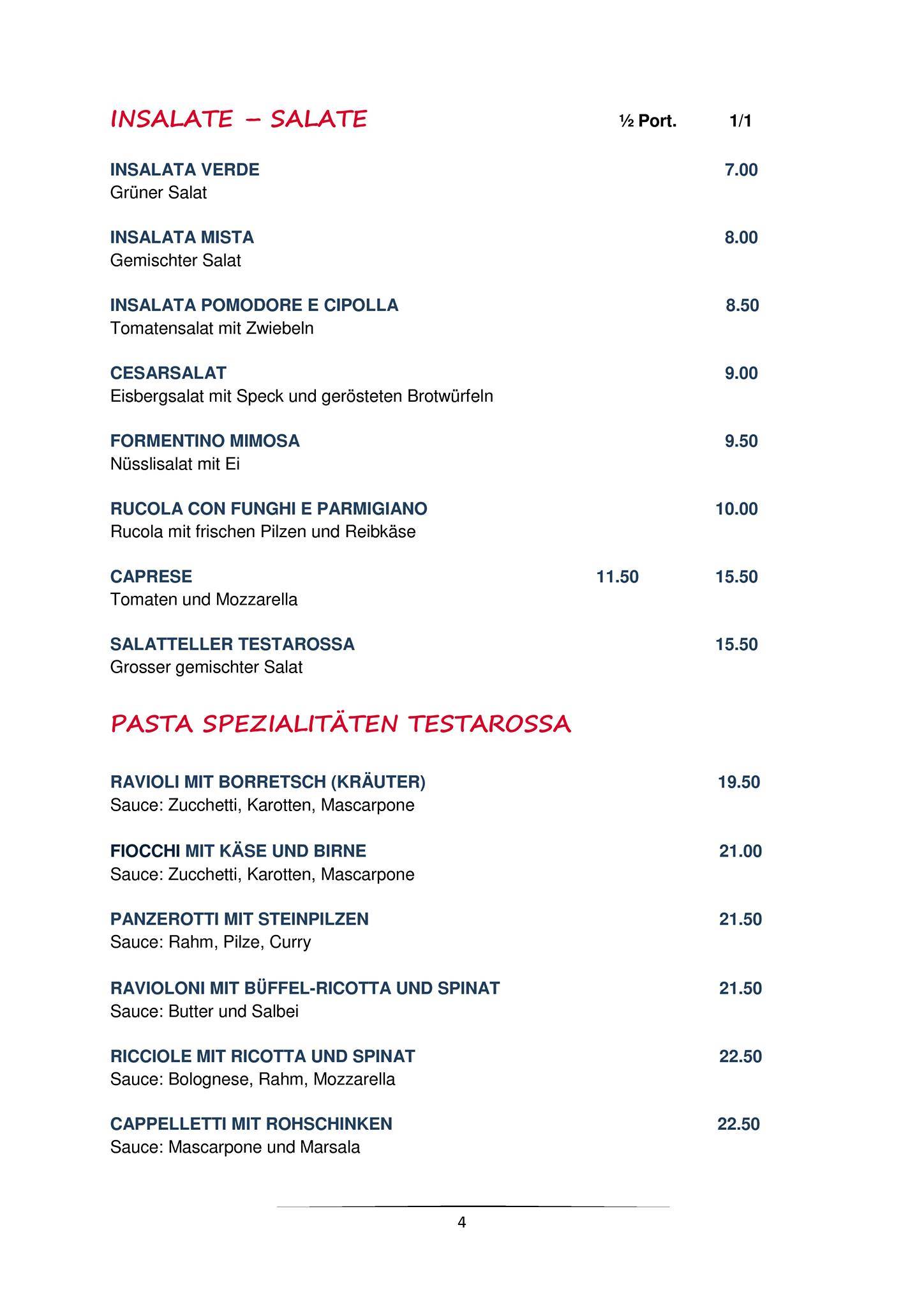 Menu di Testarossa 
