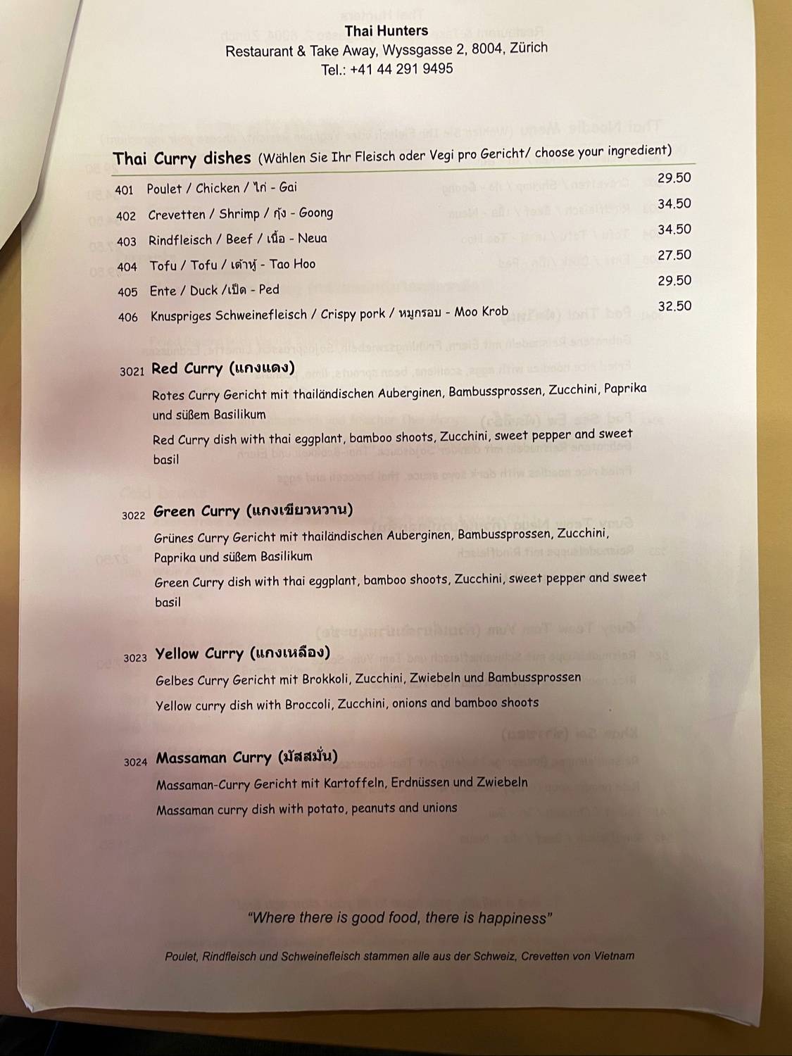 Menu di Thai Hunters Restaurant & Take Away 