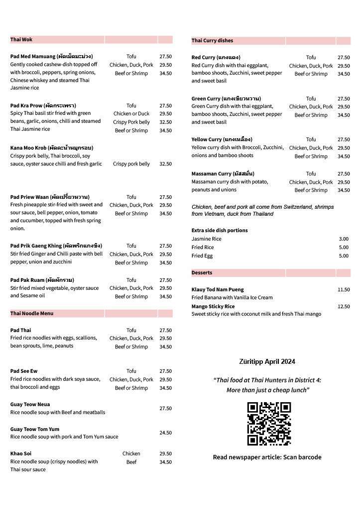 Menu di Thai Hunters Restaurant & Take Away 